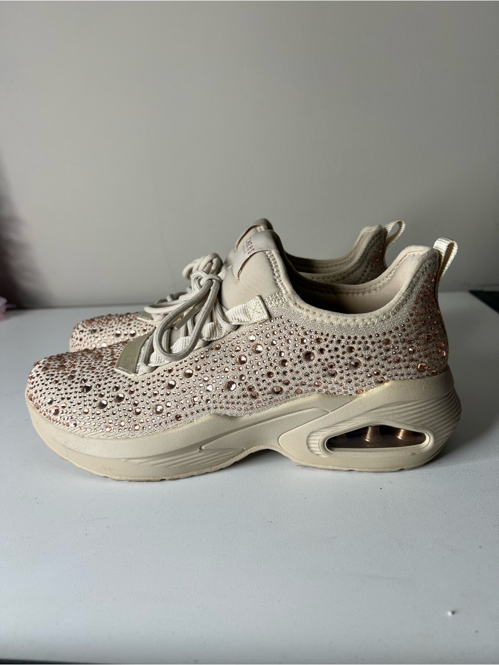 Skechers Women's Cream Rhinestone Platform Lace-Up Sneakers